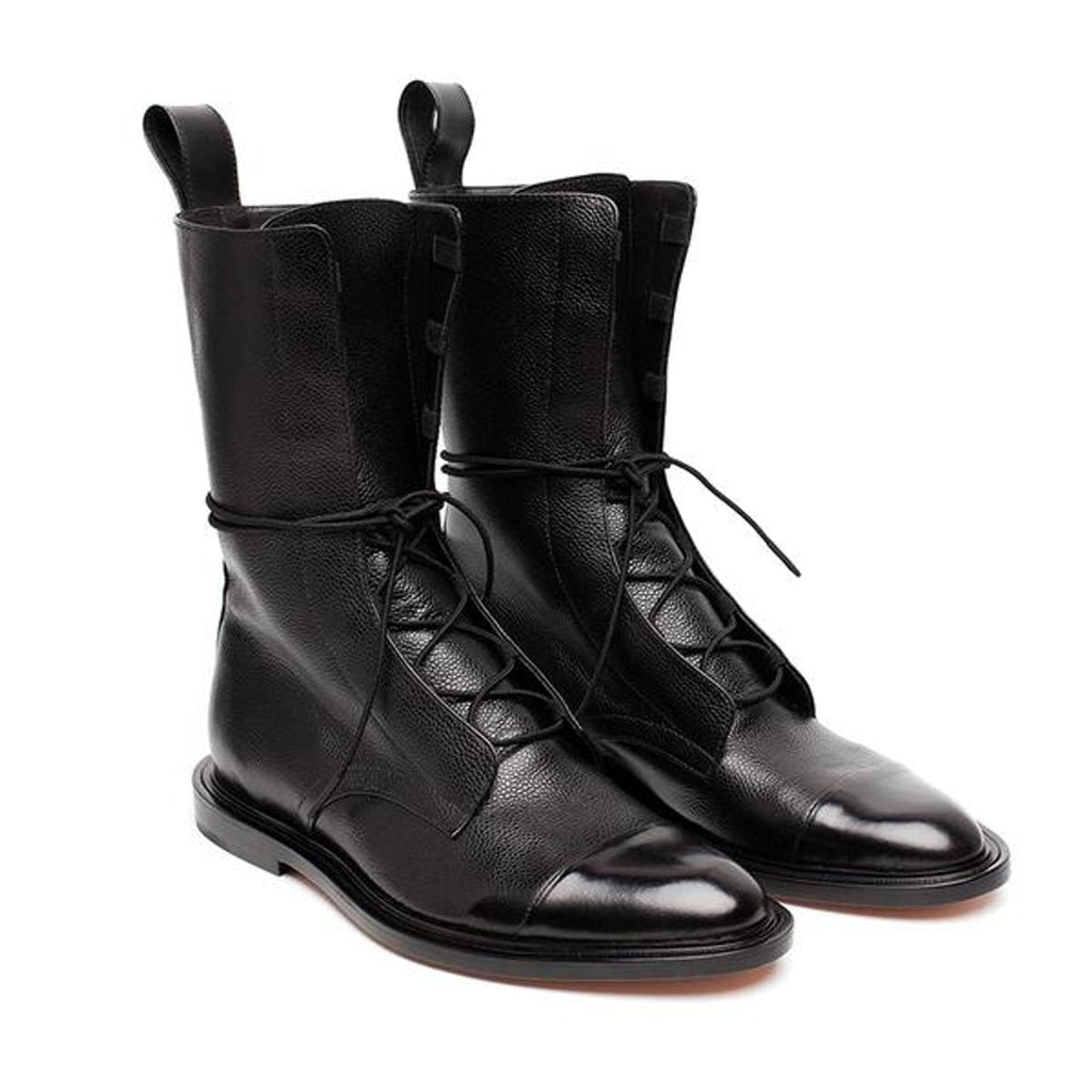 Women's Lace-Up Boots with Panelled Upper and Flat Sole