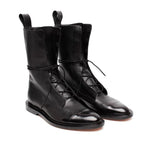 Women's Lace-Up Boots with Panelled Upper and Flat Sole