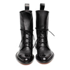 Women's Lace-Up Boots with Panelled Upper and Flat Sole