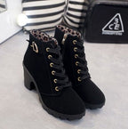 Women's Ankle Boots with Lace Up Design and Block Heel