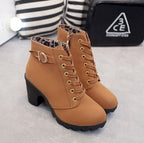 Women's Ankle Boots with Lace Up Design and Block Heel