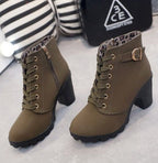 Women's Ankle Boots with Lace Up Design and Block Heel