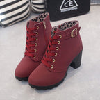 Women's Ankle Boots with Lace Up Design and Block Heel