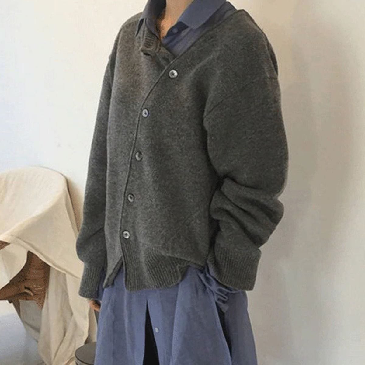Women's Cardigan with Asymmetric Button Placket