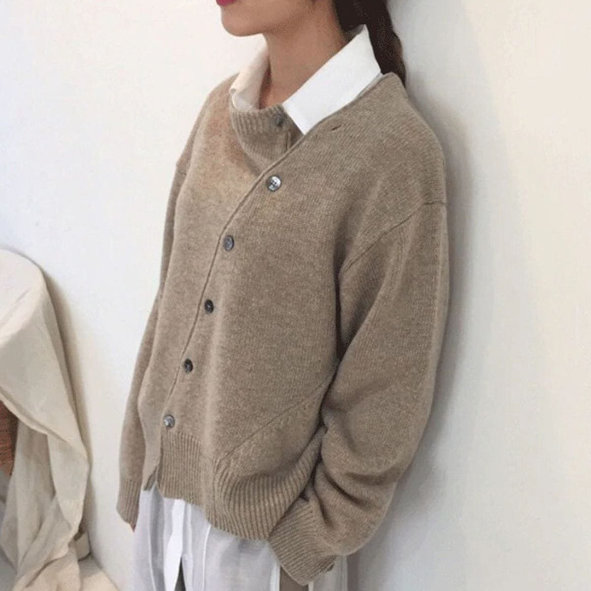Women's Cardigan with Asymmetric Button Placket