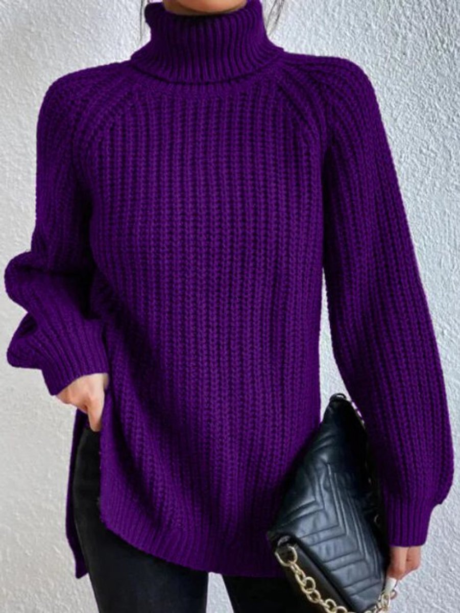 Pull femme à col roulé, coupe oversize et texture épaisse