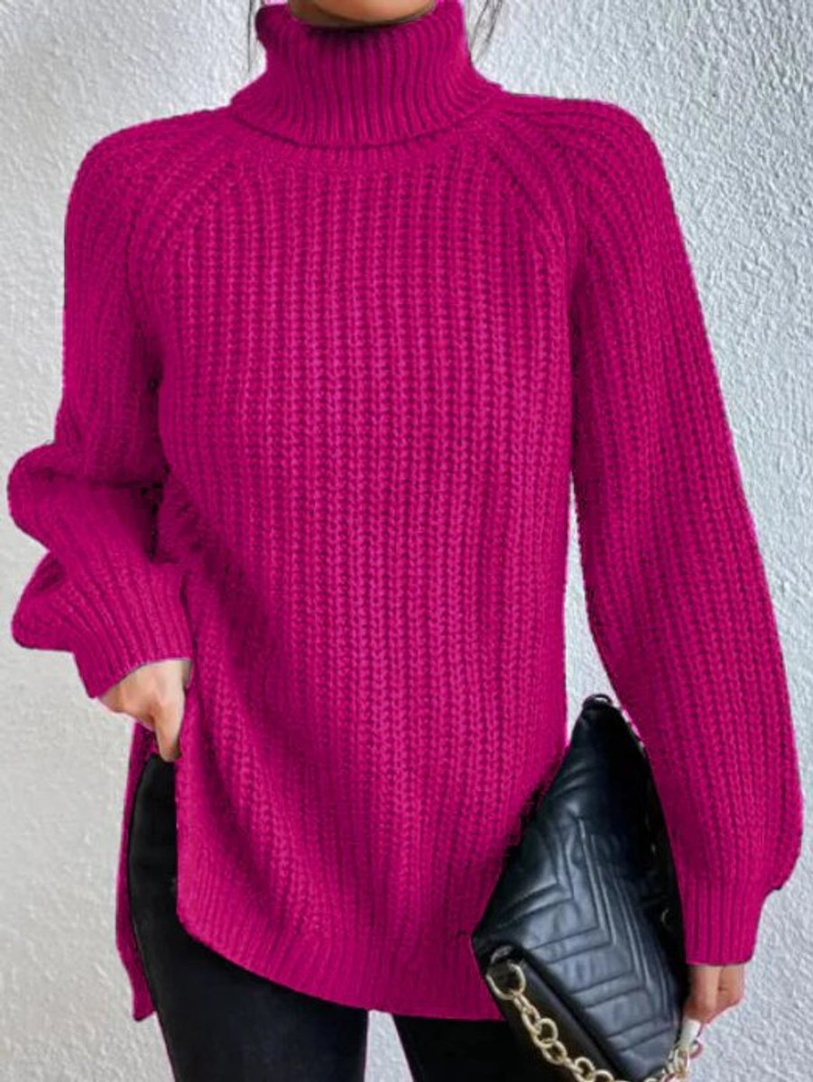 Pull femme à col roulé, coupe oversize et texture épaisse