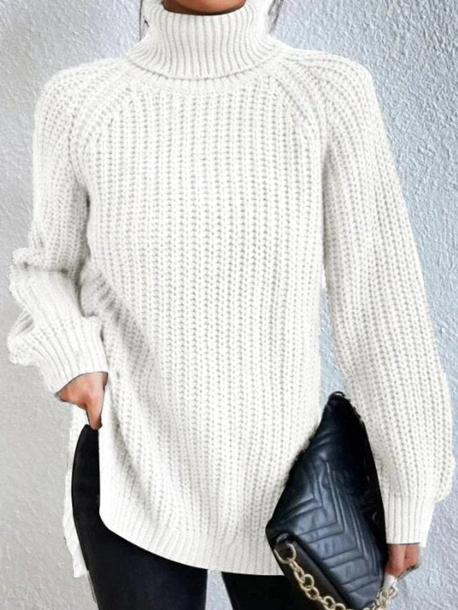 Women's Roll Neck Jumper with Oversized Fit and Chunky Texture