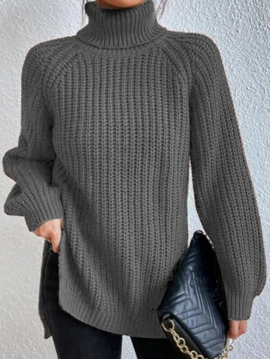 Pull femme à col roulé, coupe oversize et texture épaisse