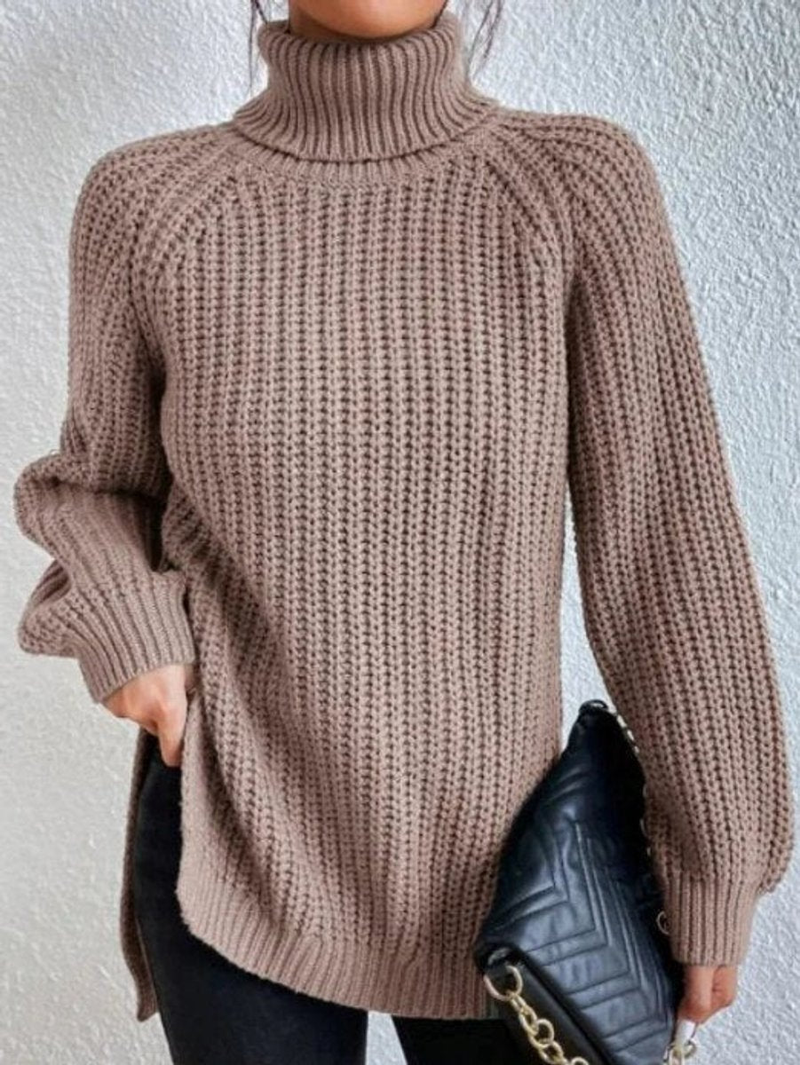 Pull femme à col roulé, coupe oversize et texture épaisse