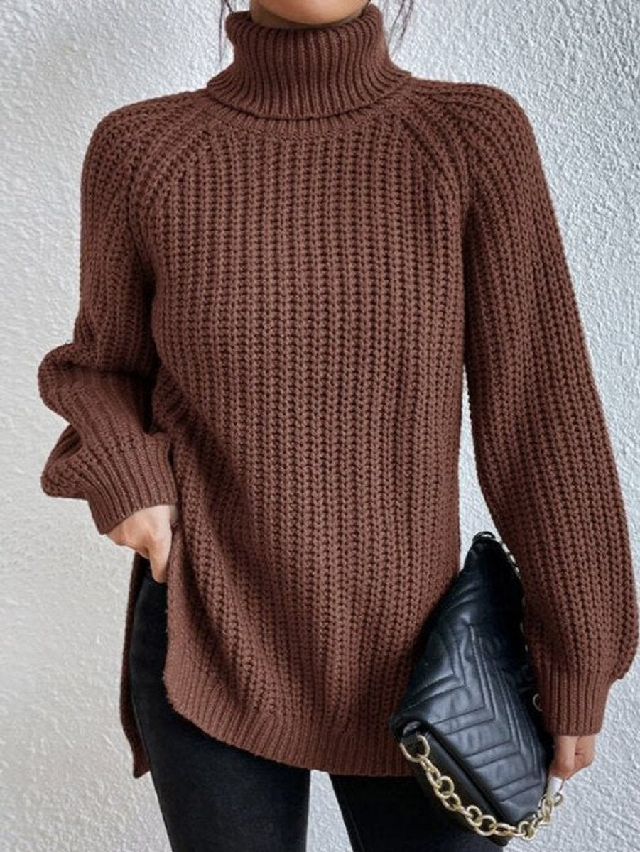 Pull femme à col roulé, coupe oversize et texture épaisse