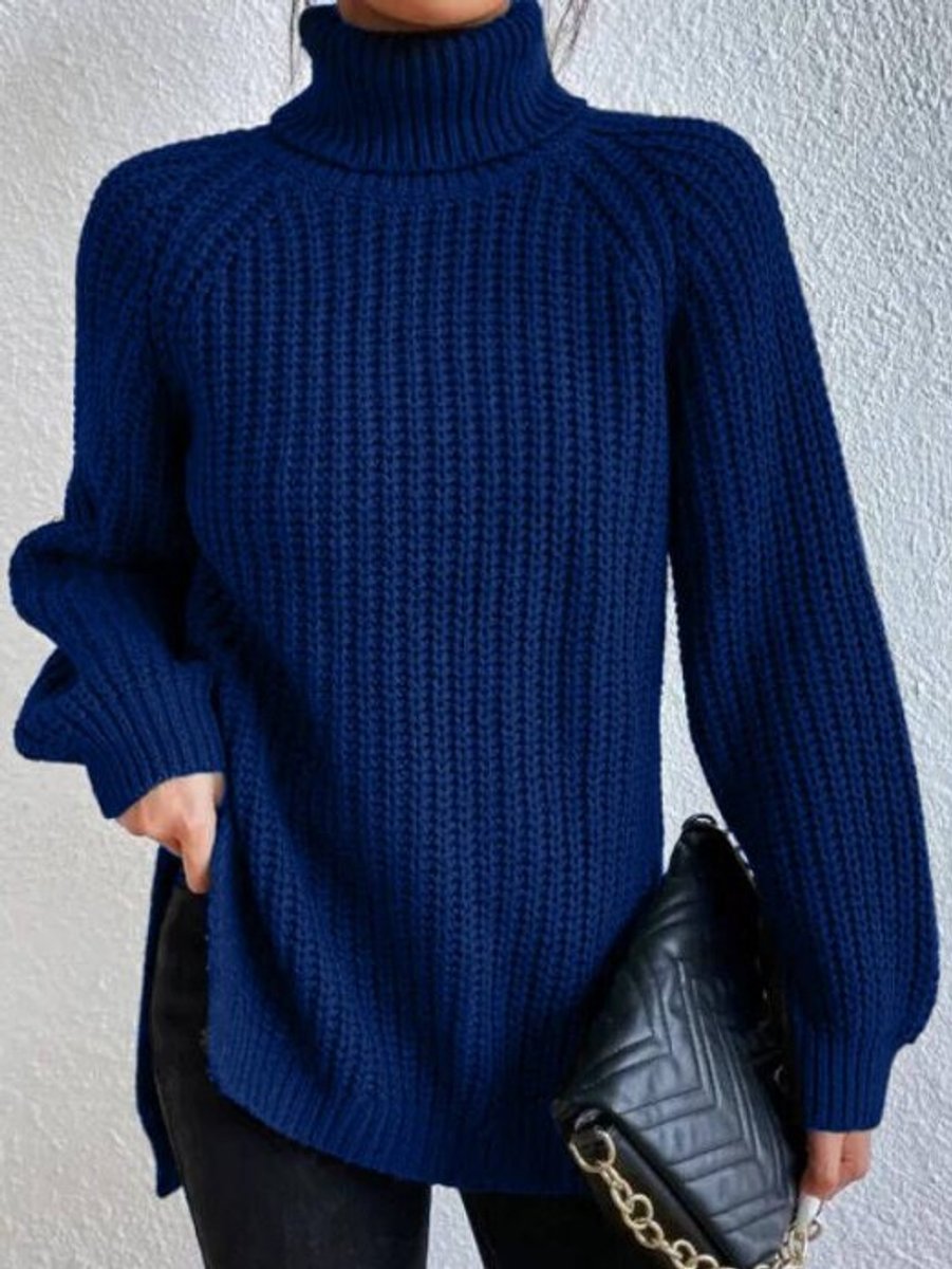 Pull femme à col roulé, coupe oversize et texture épaisse
