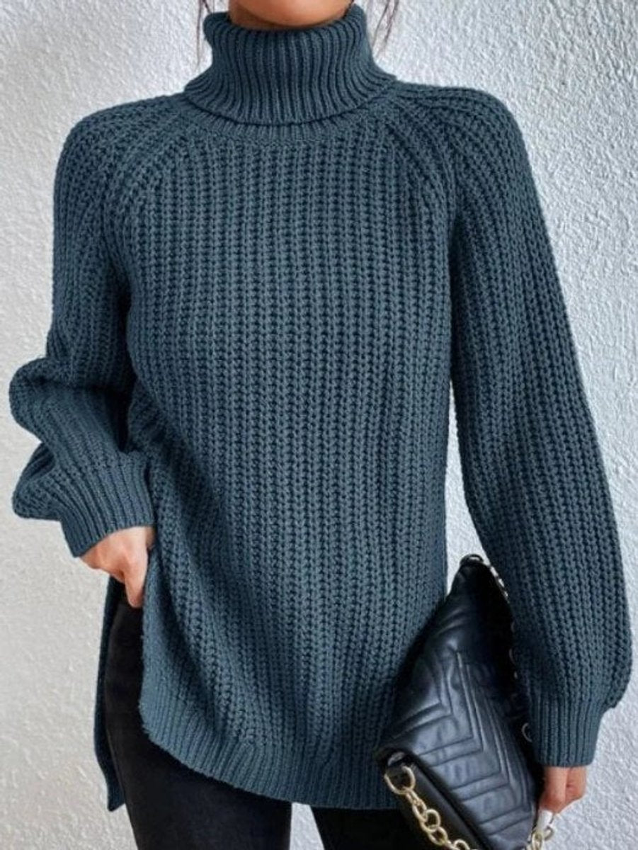 Pull femme à col roulé, coupe oversize et texture épaisse