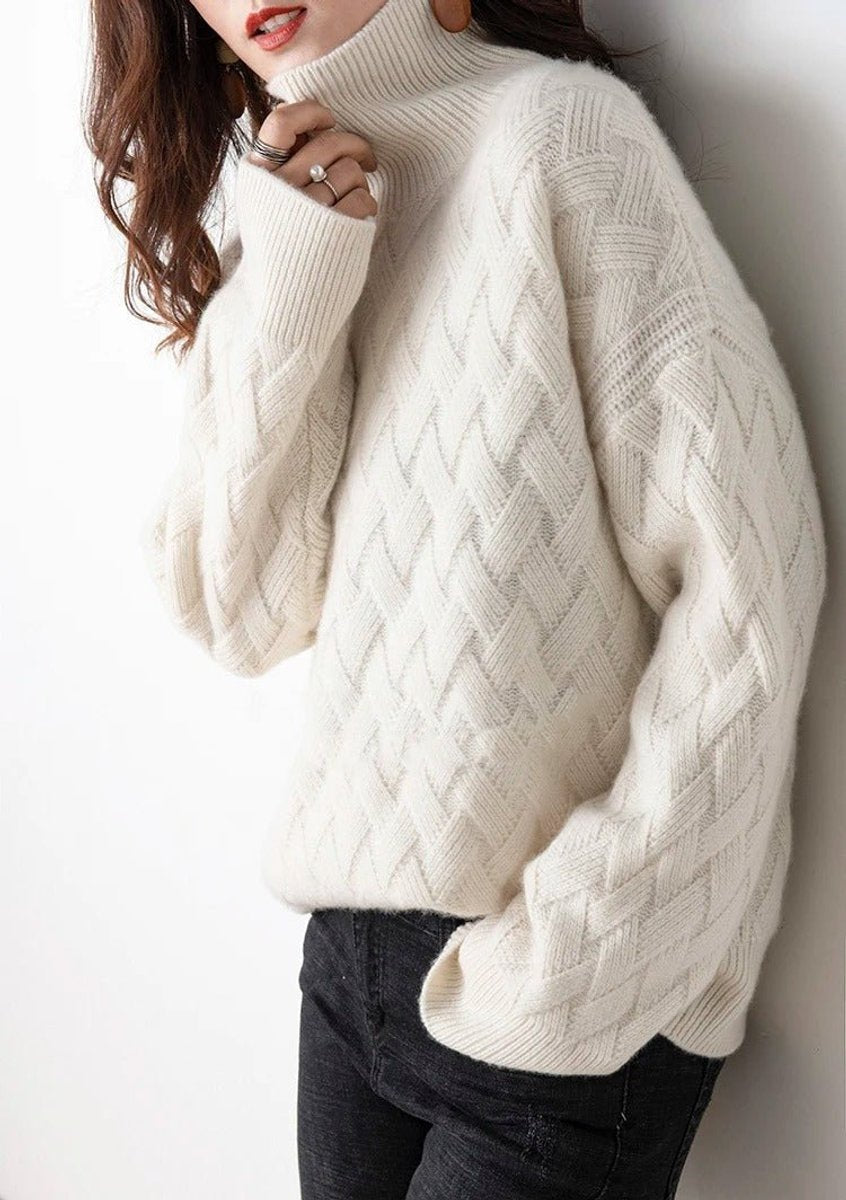 Women's Roll Neck Jumper with Cable Knit Design and Long Sleeves