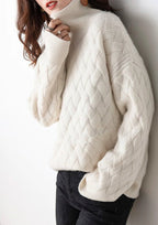 Women's Roll Neck Jumper with Cable Knit Design and Long Sleeves