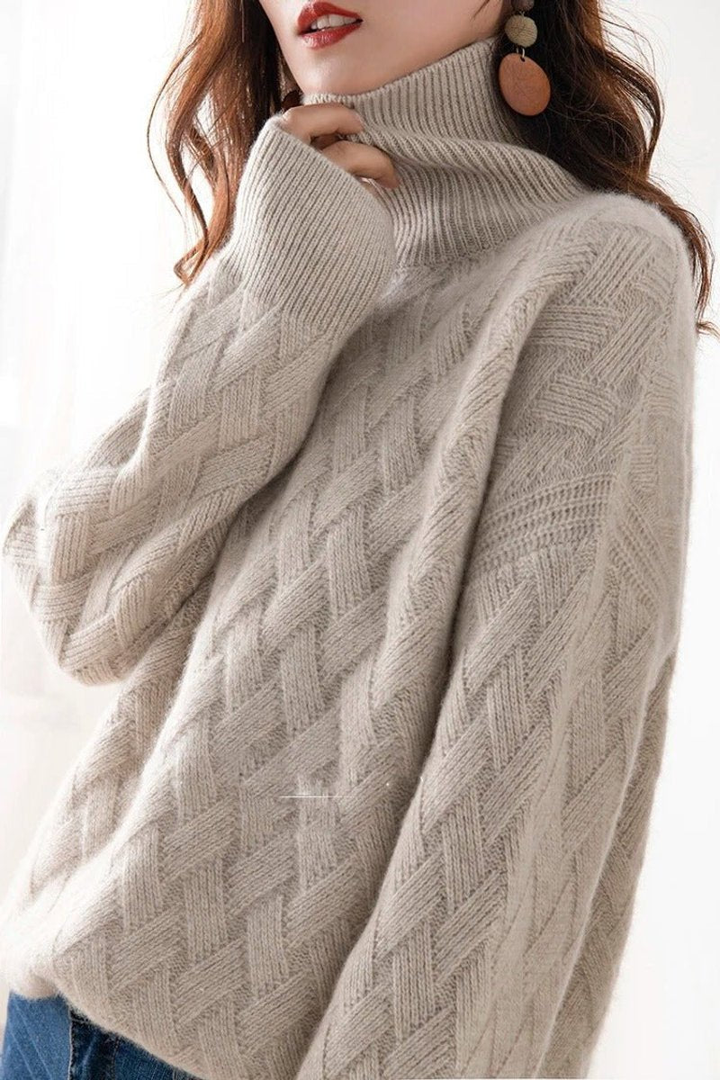 Pull à col roulé pour femme, à motif torsadé et manches longues