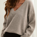 Women's V-Neck Jumper with Long Sleeves and Oversized Fit