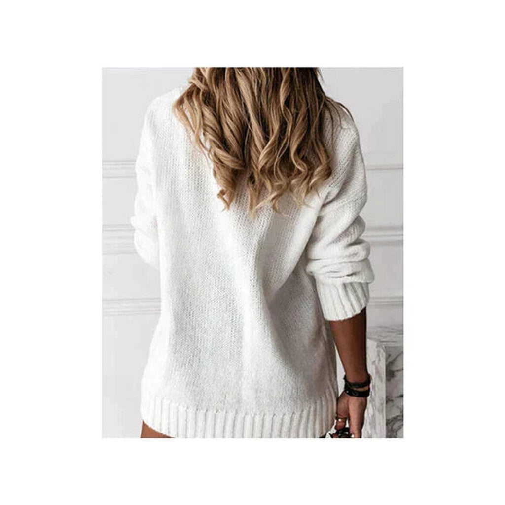 Women's V-Neck Jumper with Long Sleeves and Oversized Fit