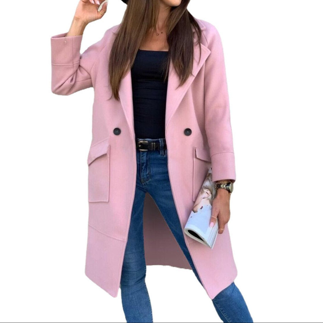 Trench-coat femme croisé avec col à revers et poches avant