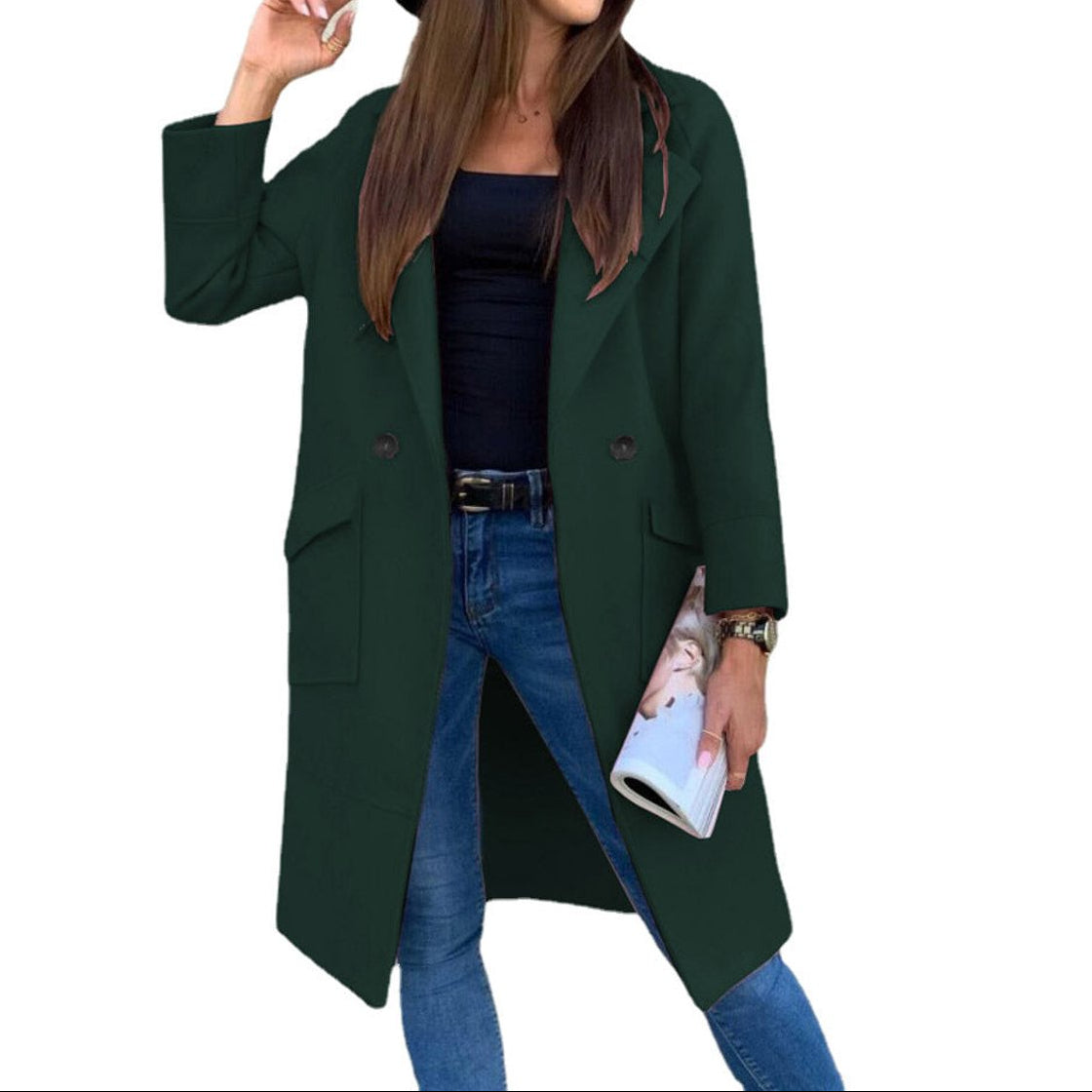 Trench-coat femme croisé avec col à revers et poches avant