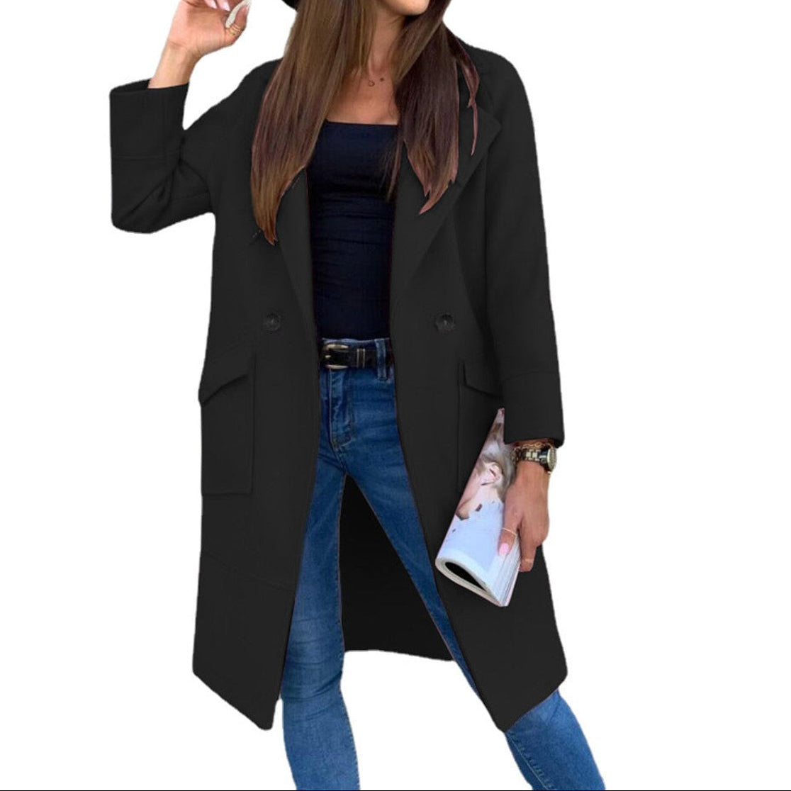 Trench-coat femme croisé avec col à revers et poches avant