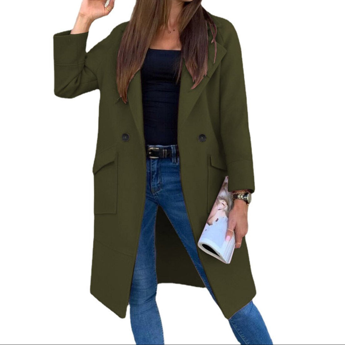 Trench-coat femme croisé avec col à revers et poches avant