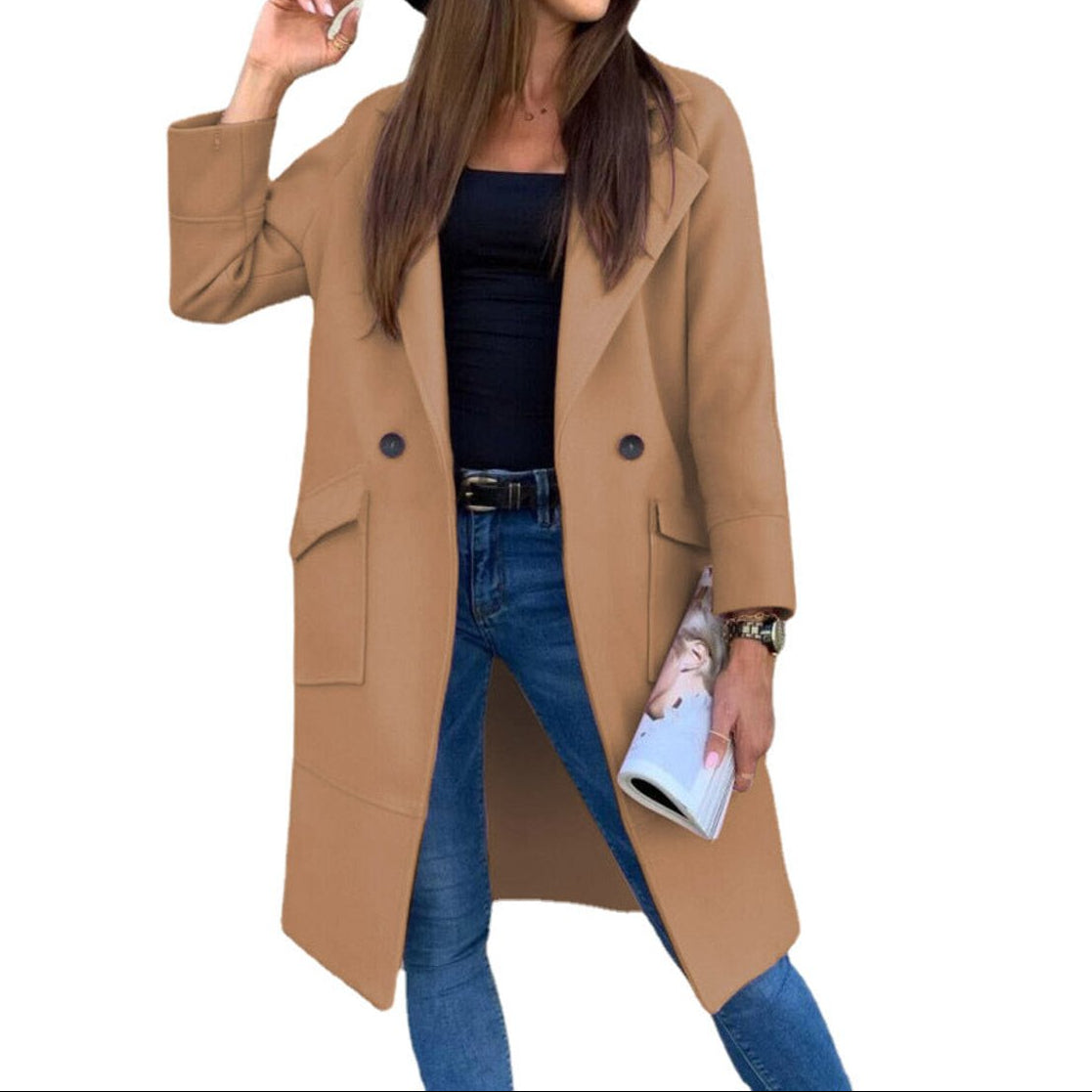 Trench-coat femme croisé avec col à revers et poches avant