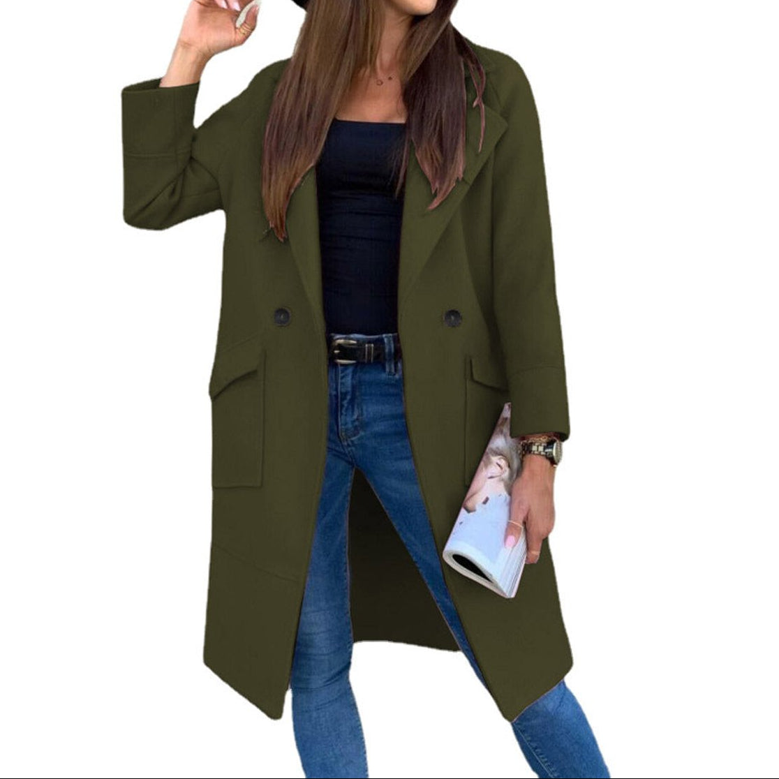 Trench-coat femme croisé avec col à revers et poches avant