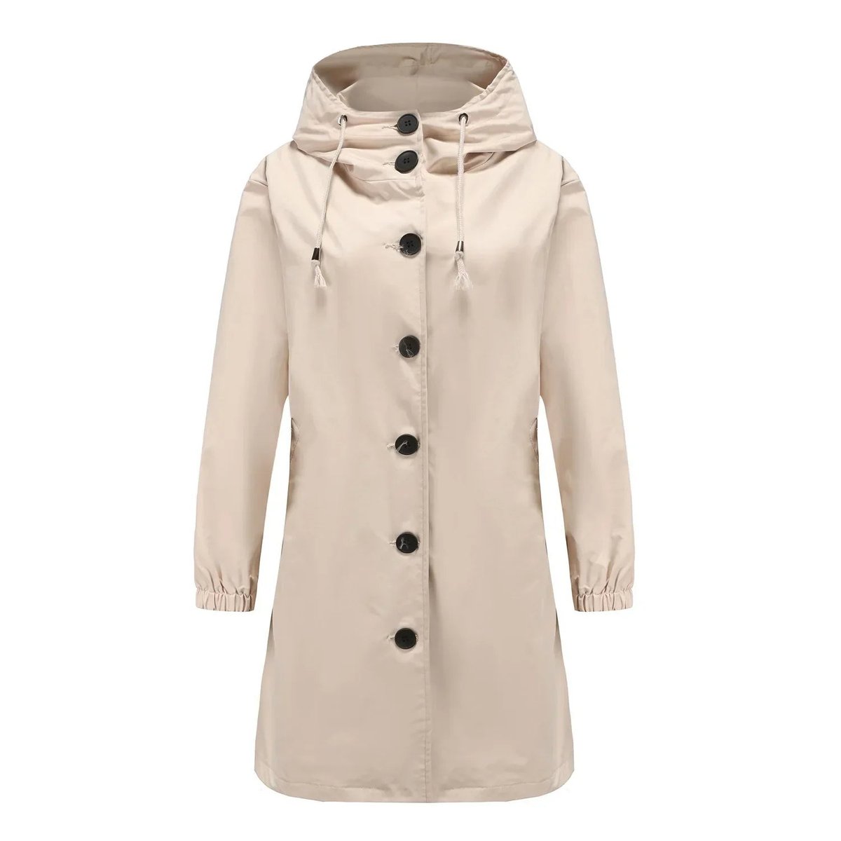 Trench-coat pour femme avec capuche et fermeture à boutons