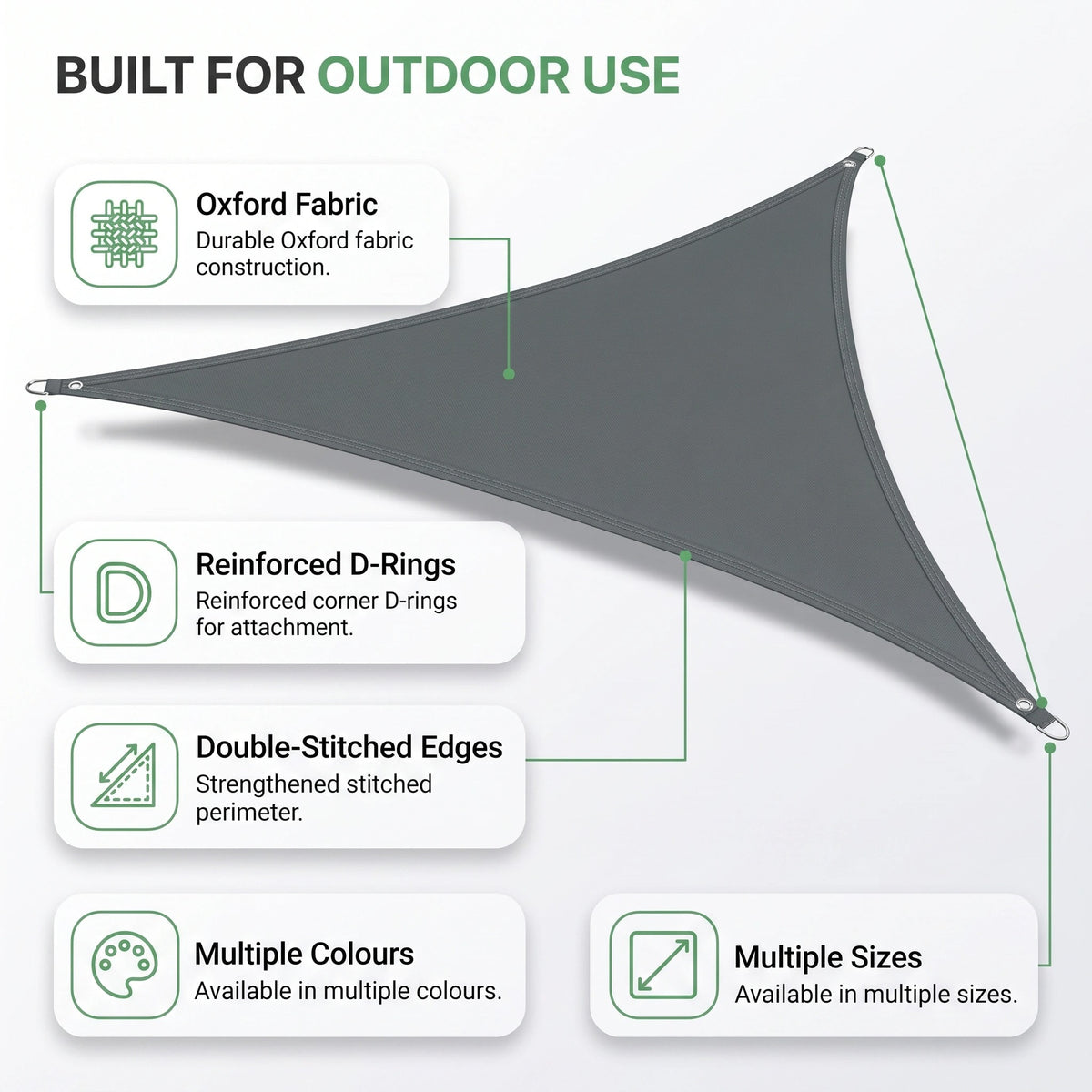 Triangle Sun Shade Sail with Reinforced Corner D-Rings for Patio Garden Shelter