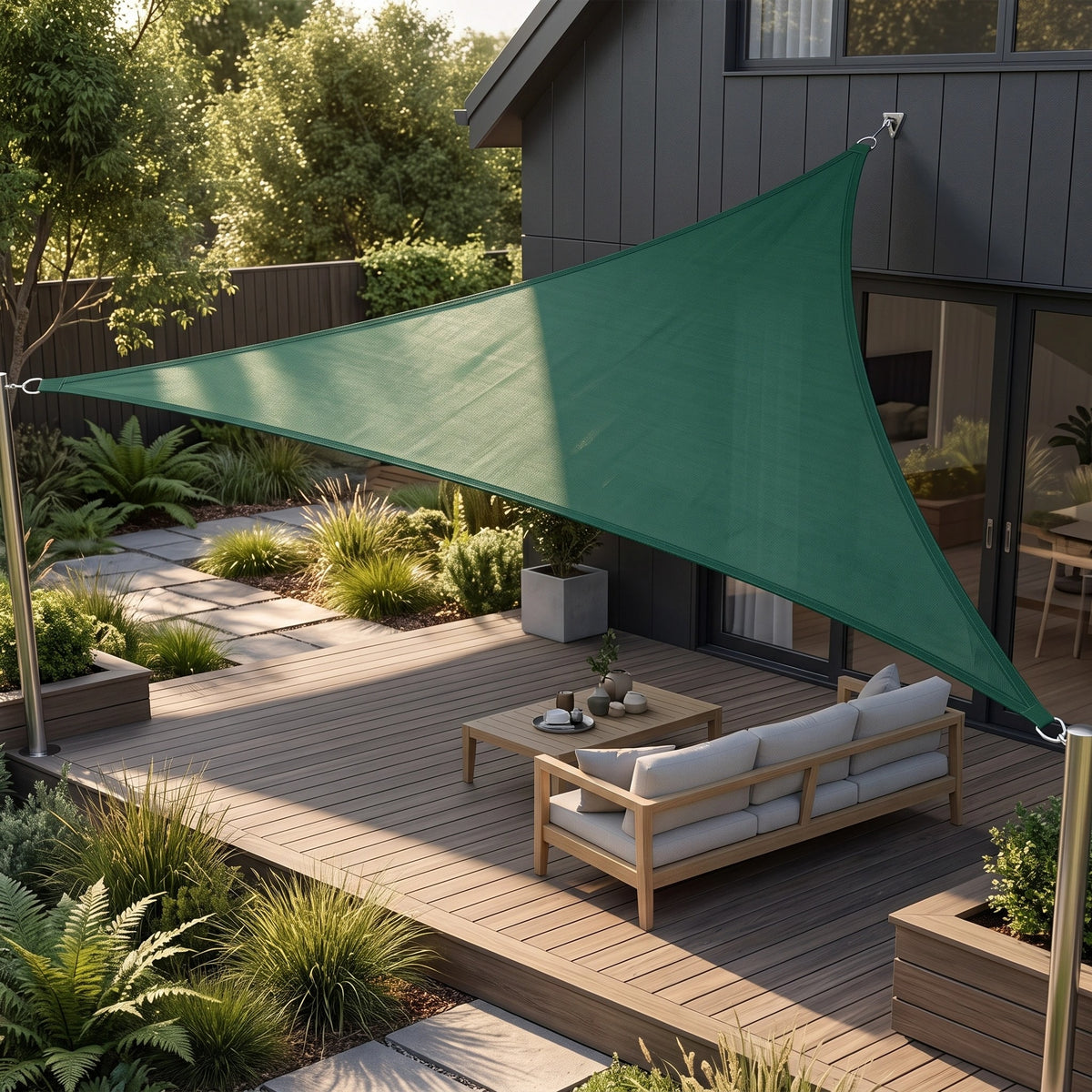 Triangle Sun Shade Sail with Reinforced Corner D-Rings for Patio Garden Shelter