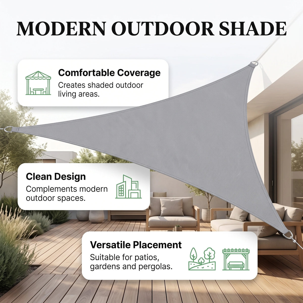 Triangle Sun Shade Sail with Reinforced Corner D-Rings for Patio Garden Shelter