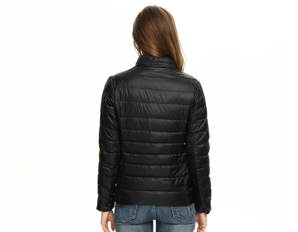 Women's Puffer Jacket with Quilted Design and Zip Front