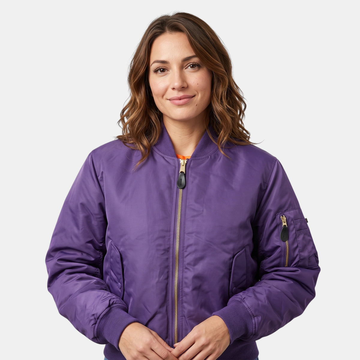 Women's Bomber Jacket with Zip Front and Ribbed Cuffs