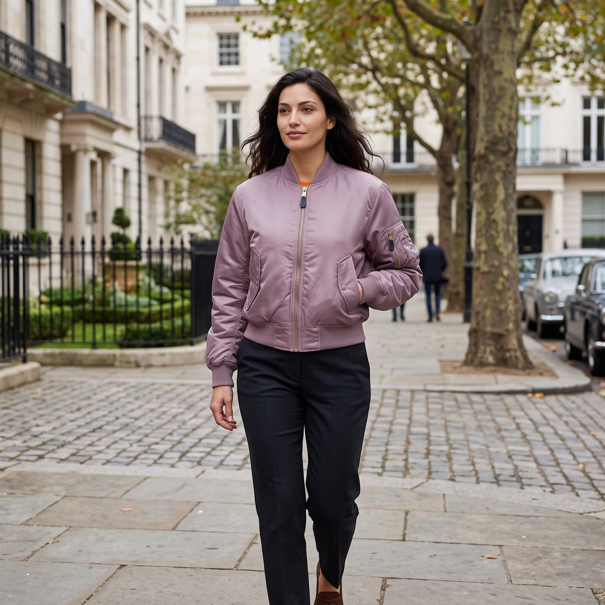 Women's Bomber Jacket with Zip Front and Ribbed Cuffs
