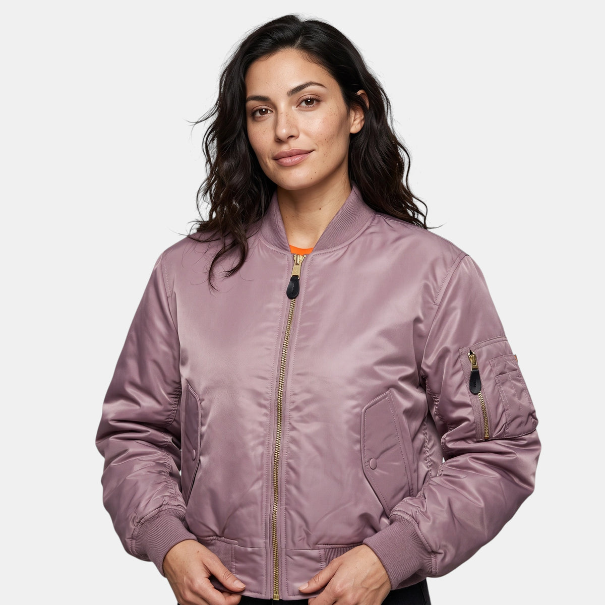 Women's Bomber Jacket with Zip Front and Ribbed Cuffs