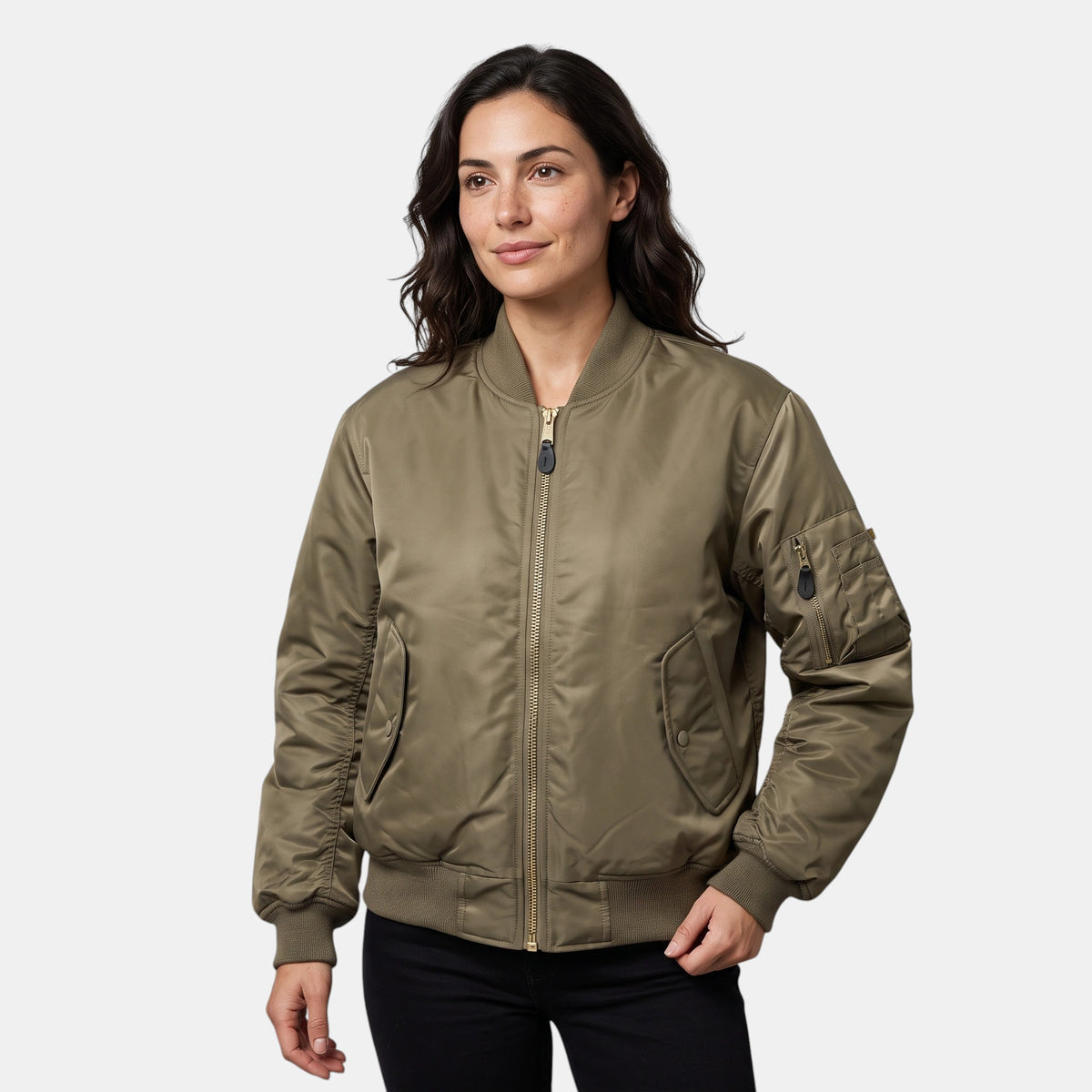 Women's Bomber Jacket with Zip Front and Ribbed Cuffs