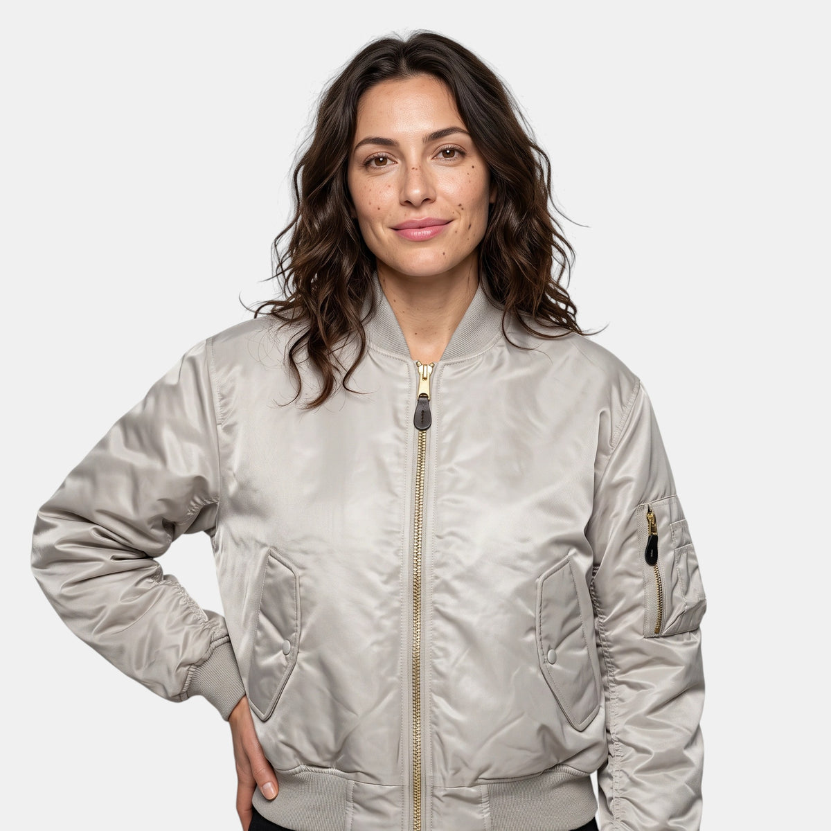 Women's Bomber Jacket with Zip Front and Ribbed Cuffs