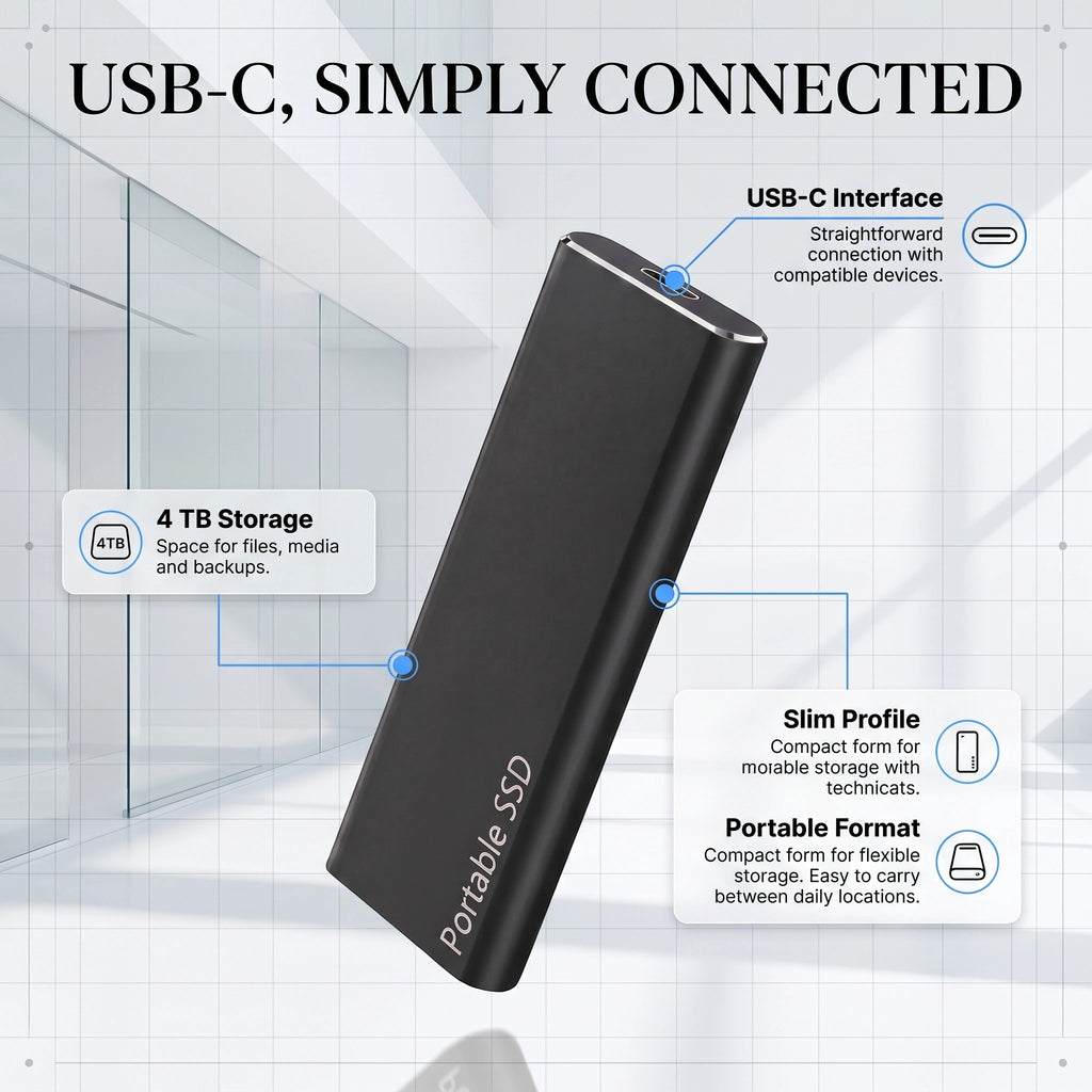 USB-C External SSD Portable Storage Device with USB-C Connection