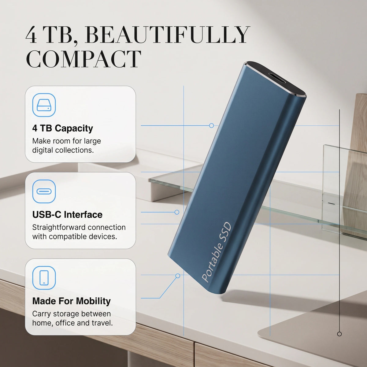 Dispositif de stockage portable SSD externe USB-C avec connexion USB-C