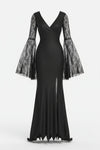 Robe gothique de sorcière pour femme, avec manches en dentelle et ourlet évasé