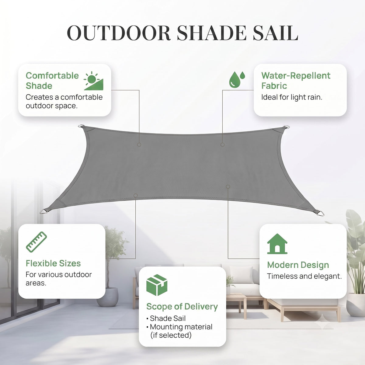 Sun Shade Sail | Patio Canopy | Outdoor Garden Cover