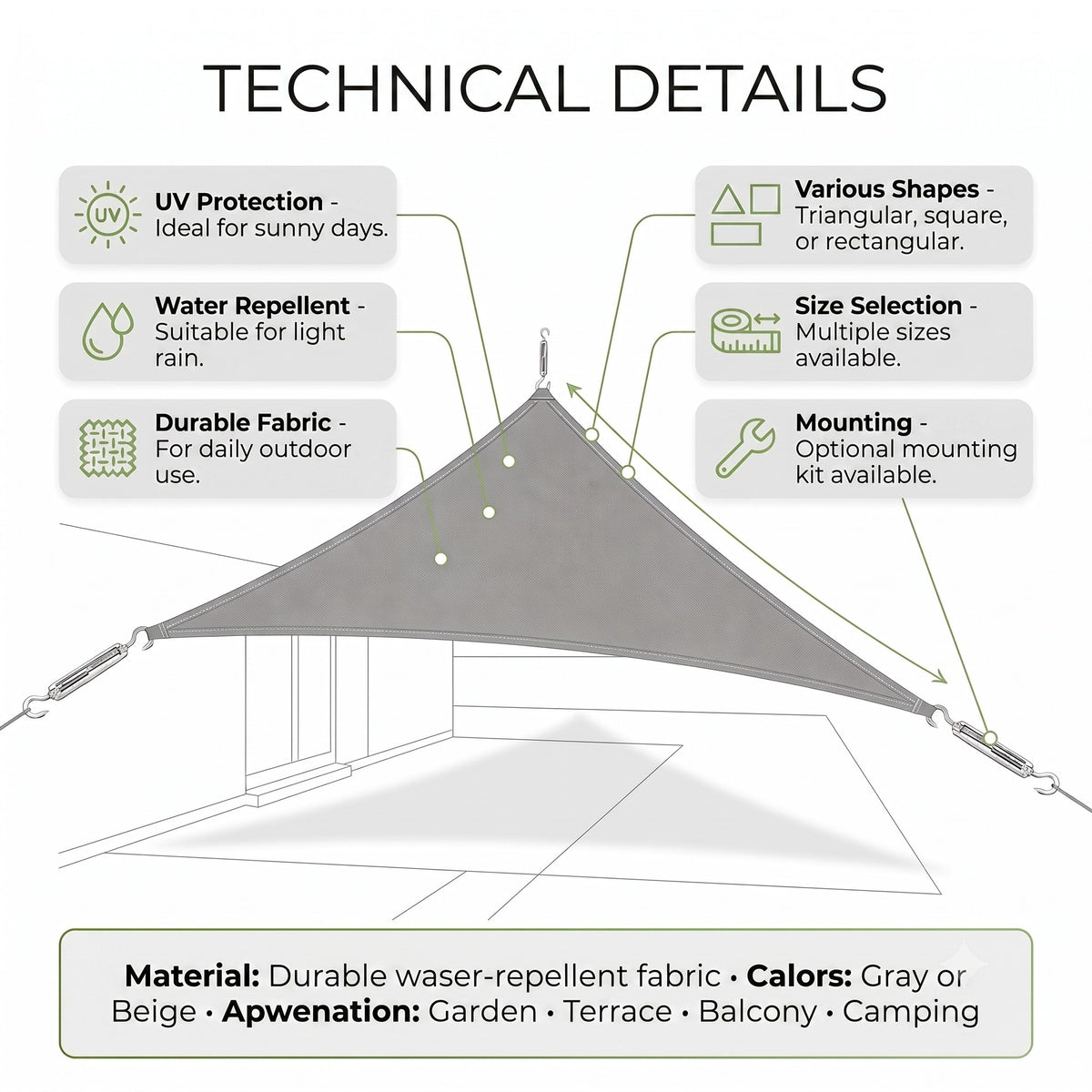 Sun Shade Sail | Patio Canopy | Outdoor Garden Cover