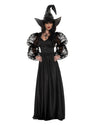 Women's Witch Halloween Costume with Spiderweb Sleeves and Hat