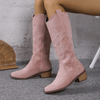 Stylish Women's Cowboy Boots with Decorative Stitching and Block Heel