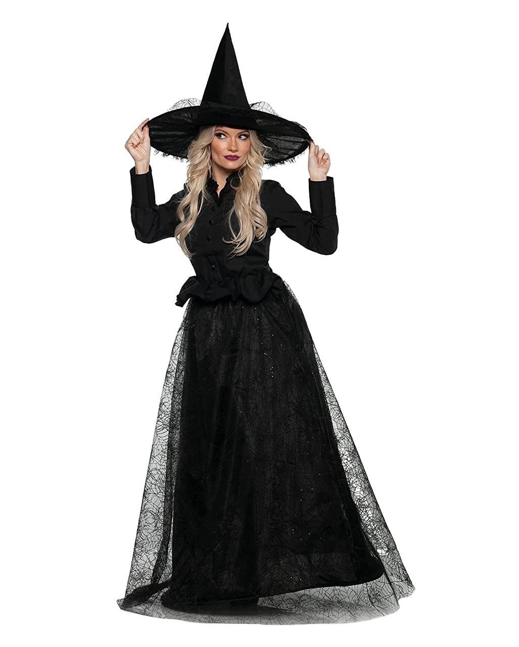 Costume de sorcière pour femme avec chapeau de sorcière et nœud élégante
