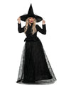 Costume de sorcière pour femme avec chapeau de sorcière et nœud élégante