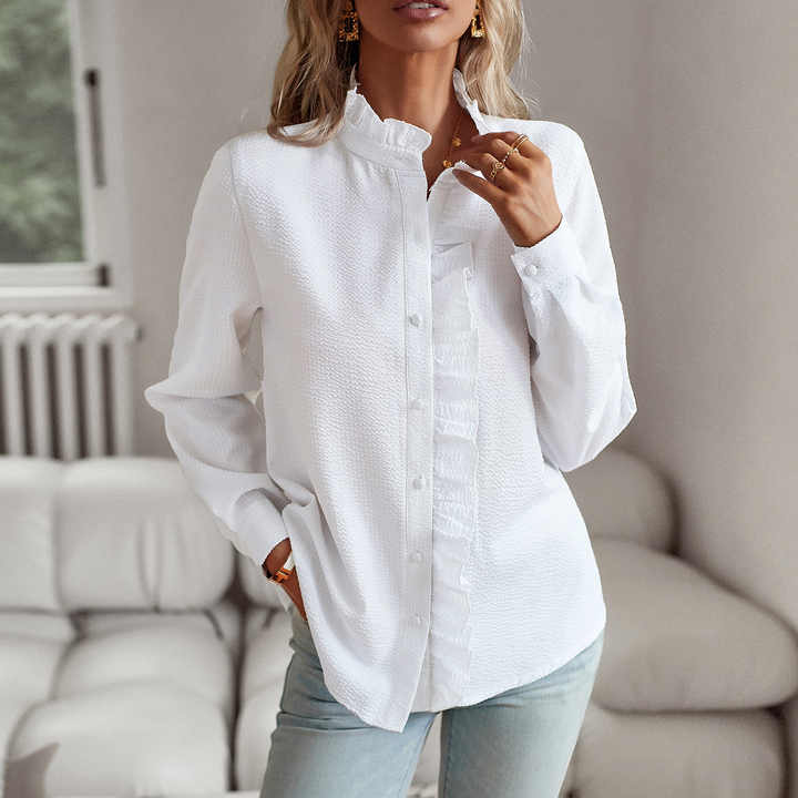 Women's Ruffle Trim Button Front Blouse