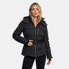 Doudoune noire pour femme à ceinture, manteau d’hiver déperlant