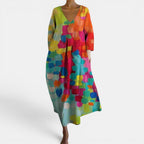 Robe longue à imprimé abstrait pour femme avec col en V